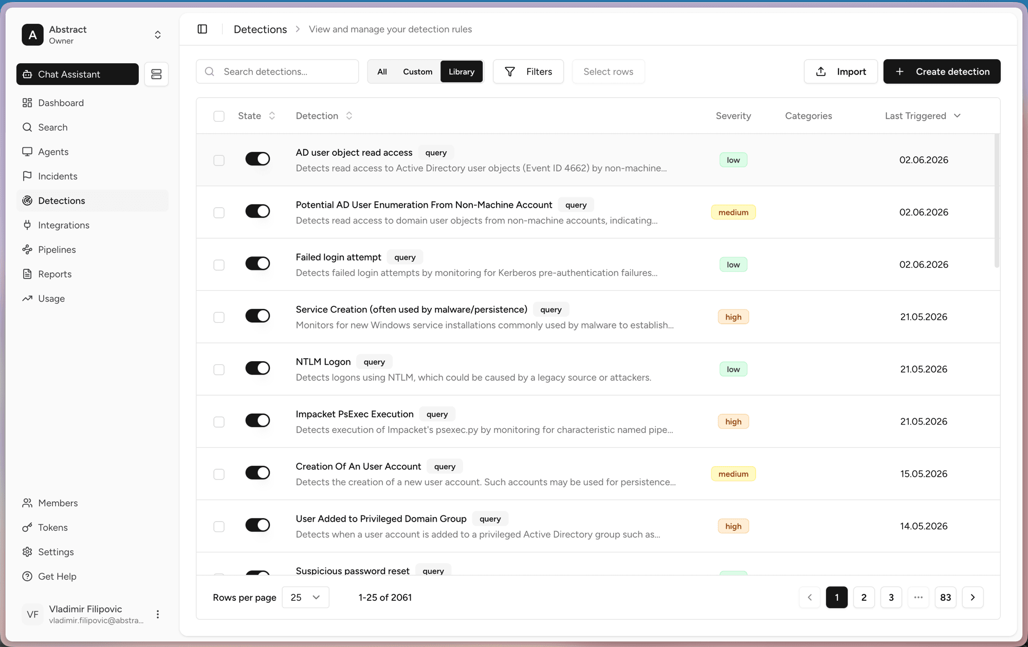 Detections library list